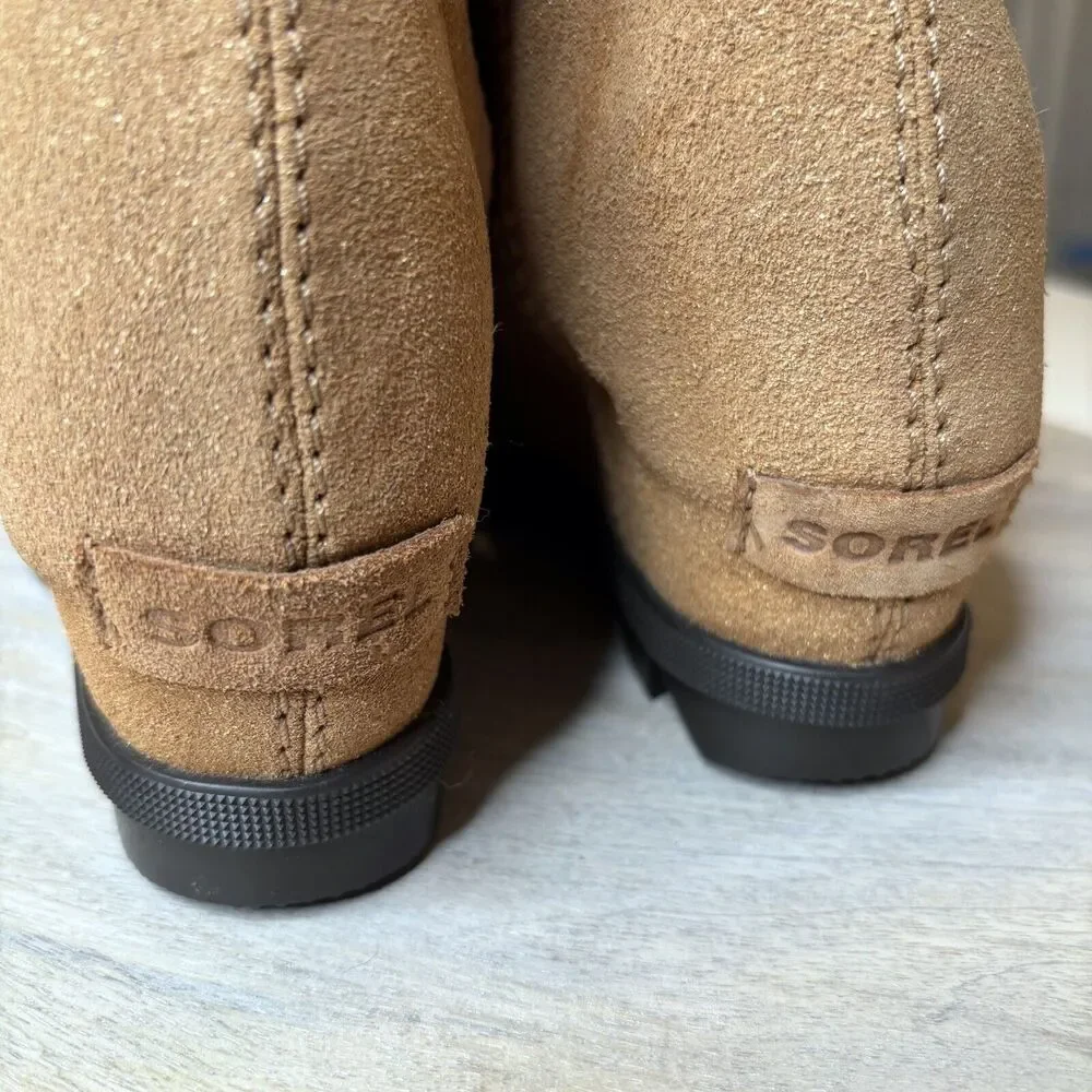 Sorel Women’s Joan of Arctic Hidden Wedge Brown Leather Suede Boots US Size 4‎